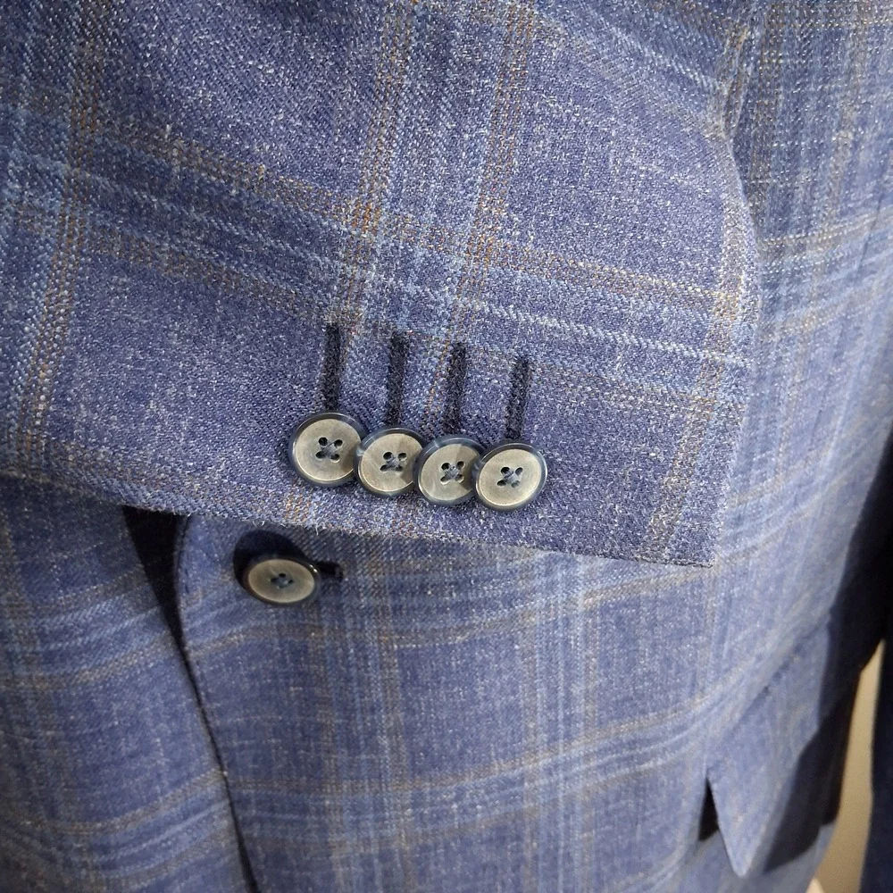 Joseph Abboud Sport Coat Mens 48 Long Blue Plaid Wool Silk Linen Classic Fit